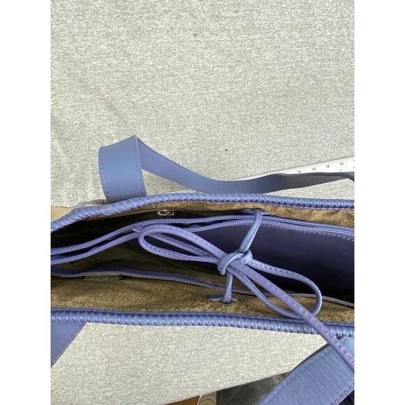 Ugg Australia Tote Womens Leather Canvas Khaki Purple Grab Shopping Bag Purse - Picture 14 of 14